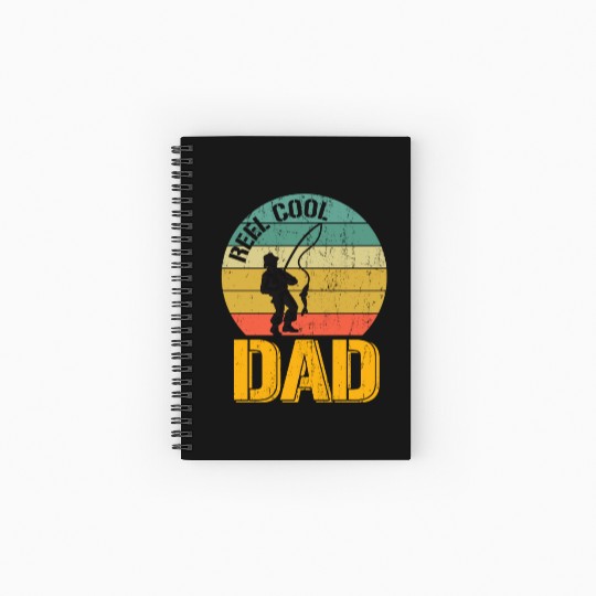 Mens Reel Cool Dad Spiral Notebooks   Ruled Line Funny Fisherman Christmas