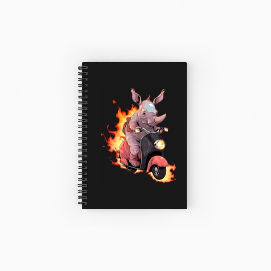 Rhino Riding Scooter Funny Rhinoceros Biker Moped Spiral Notebooks   Ruled Line