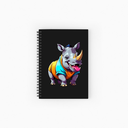 A Cartoonish Rhinoceros in a Playful Pose Spiral Notebooks   Ruled Line