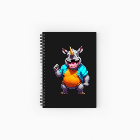 A Cartoonish Rhinoceros in a Playful Pose Spiral Notebooks   Ruled Line