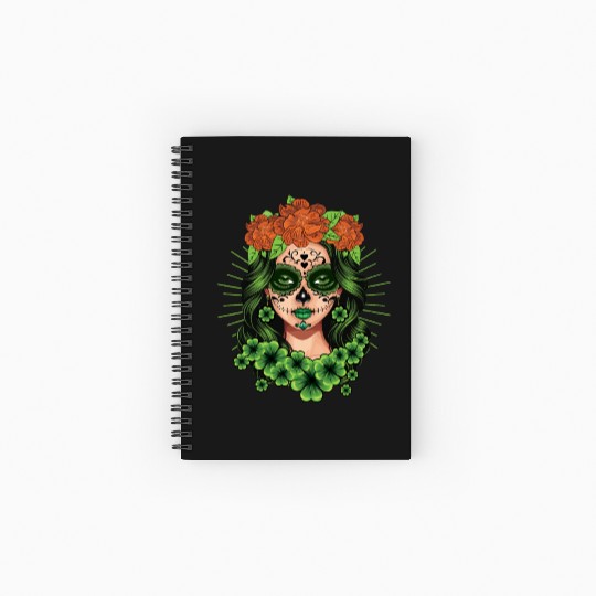 St Patrick's Day Dia De Los Muertos Catrina Spiral Notebooks   Ruled Line