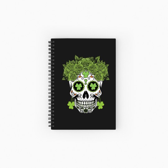 St Patrick's Day Dia De Los Muertos Shamrock Spiral Notebooks   Ruled Line