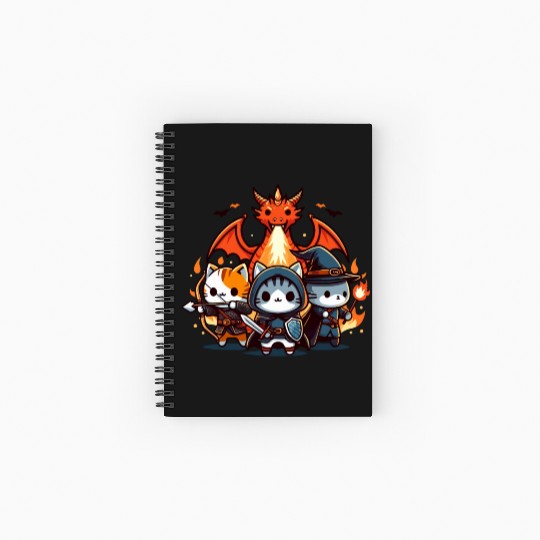 Cute Kawaii Cat RPG Fantasy Board Game Dragon Spiral Notebooks   Ruled Line