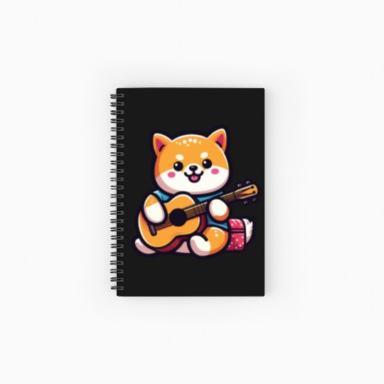 Cute Shiba Inu Playing Guitar Geek Cartoon Spiral Notebooks   Ruled Line