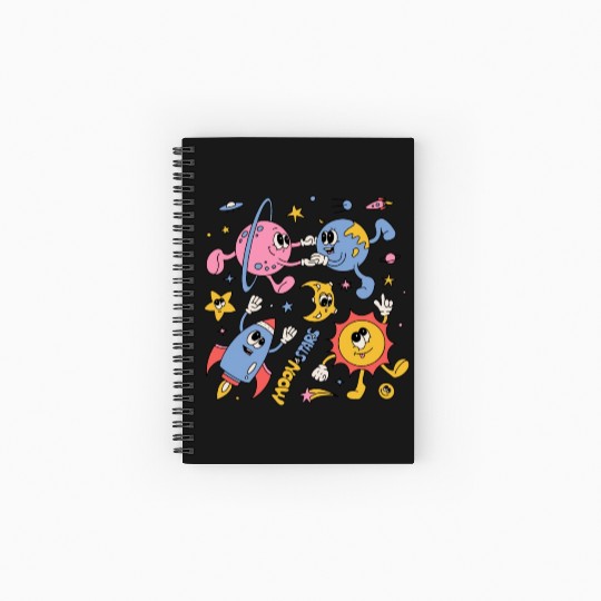 Solar System Planets Moon Sun Saturn Cute Groovy Spiral Notebooks   Ruled Line