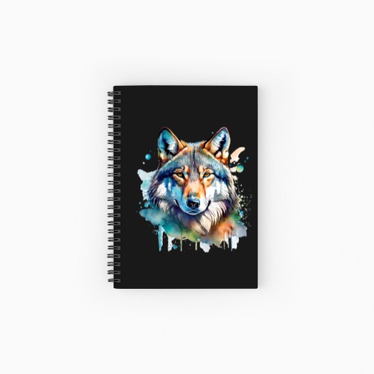 Watercolor Wolf Portrait Spiral Notebooks   Ruled Line