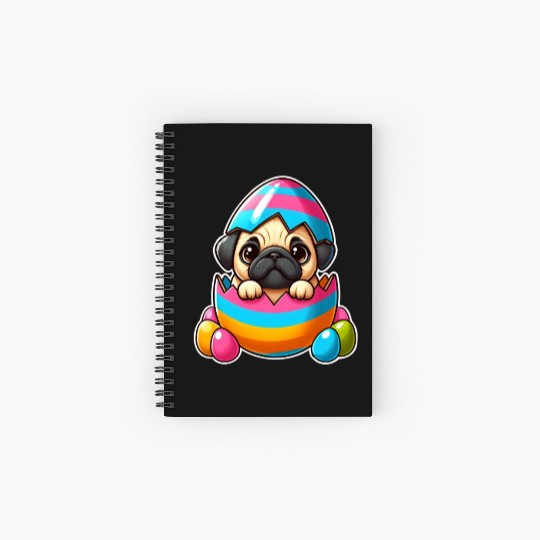 Easter pug hatches from colorful Easter eggs Spiral Notebooks   Ruled Line