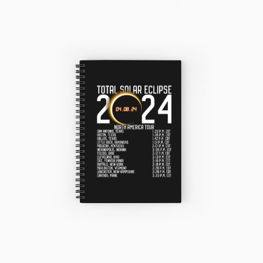 North America Tour 2024 Totality Solar Eclipse Spiral Notebooks   Ruled Line