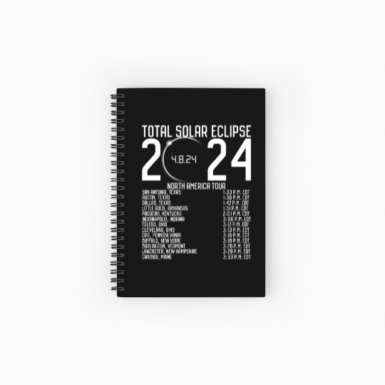 North America Tour 2024 Totality Solar Eclipse Spiral Notebooks   Ruled Line