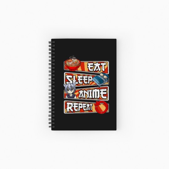eat sleep anime repeat cute lovers obsessed Spiral Notebooks   Ruled Line