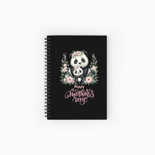 Happy Mother's Day Floral Wreath Mum Panda Spiral Notebooks   Ruled Line