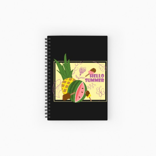 Hello summer fruit ice cream flowers & butterfly Spiral Notebooks   Ruled Line