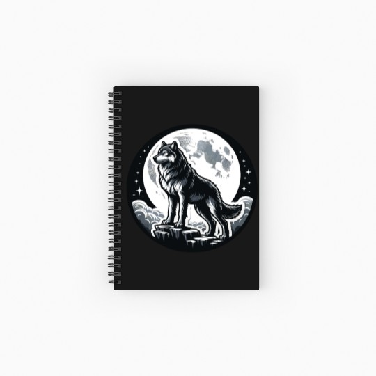 Majestic Moonlit Wolf Illustration Spiral Notebooks   Ruled Line
