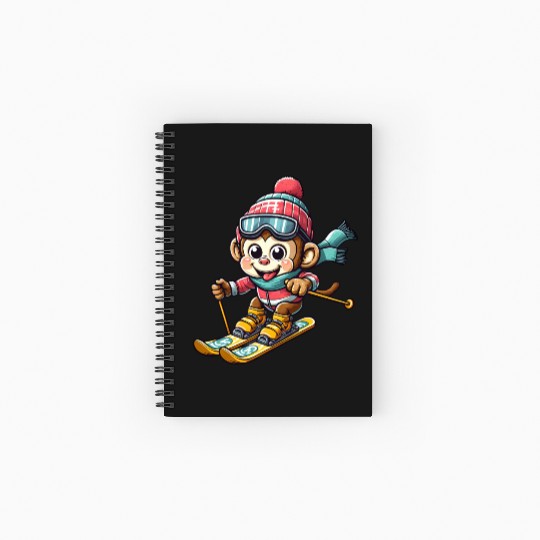 Monkey Chimpanzee Skier Winter Vacation Design Spiral Notebooks   Ruled Line