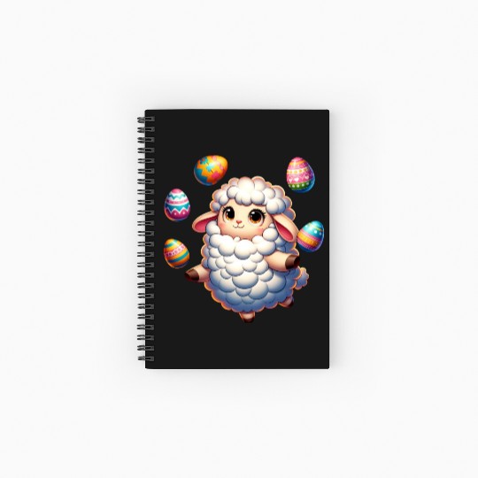 Colorful Easter Egg Juggling Lamb Cartoon Spiral Notebooks   Ruled Line