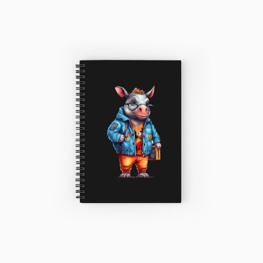 Cute Rhinoceros Cartoon Spiral Notebooks   Ruled Line