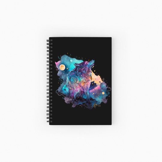 Wolf Print, Cosmic Wolves, Animal Print, Cosmos Spiral Notebooks   Ruled Line