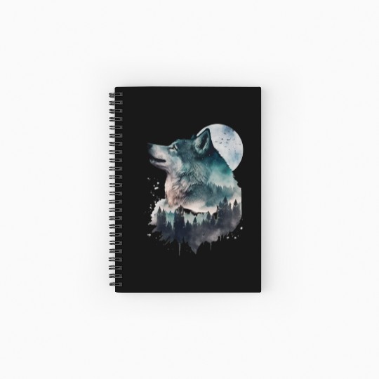 Wolf Print, Cosmic Wolves, Animal Print, Cosmos Spiral Notebooks   Ruled Line