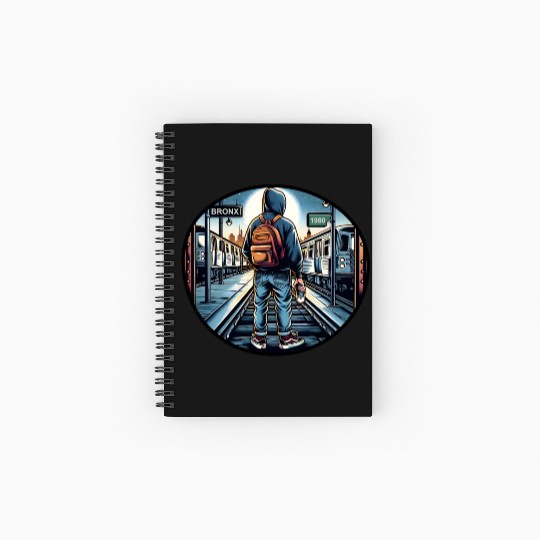 AI Teen in Outdoor Subway Yard - Circle Border Spiral Notebooks   Ruled Line
