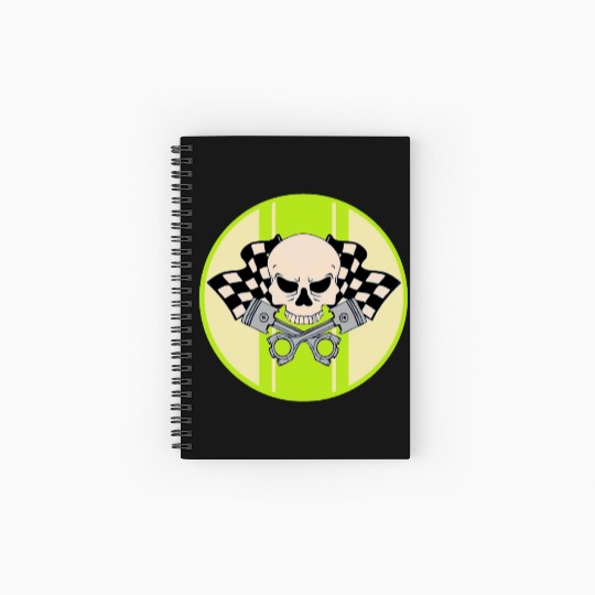 Light green racing stripe with skull and pistons Spiral Notebooks   Ruled Line