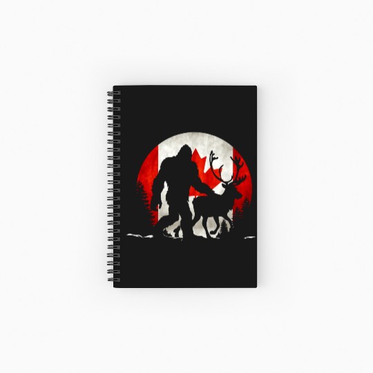 Canadian bigfoot & Reindeer Deer Retro Canada Day Spiral Notebooks   Ruled Line