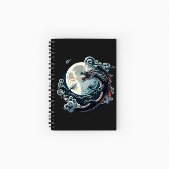 Mystical Dragon and Moon - Celestial Fantasy Spiral Notebooks   Ruled Line