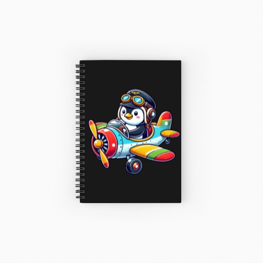 Penguin pilot license airplane cartoon flying Spiral Notebooks   Ruled Line