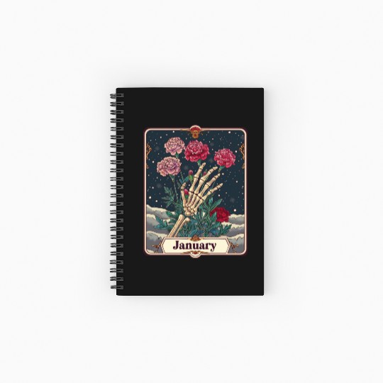 January Gothic Tarot Card - Carnation Flower & Ske Spiral Notebooks   Ruled Line