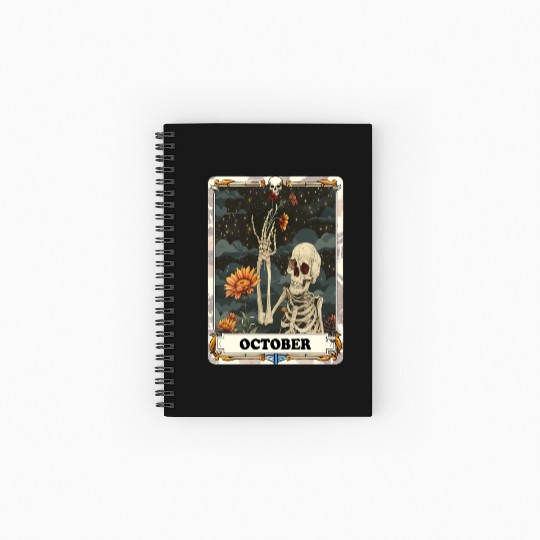 October Gothic Tarot Card - Marigold Flower & Skel Spiral Notebooks   Ruled Line