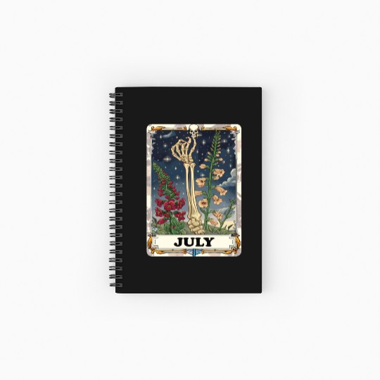 July Gothic Tarot Card - Larkspur Flower & Skeleto Spiral Notebooks   Ruled Line