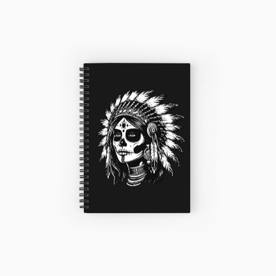 Dark Art Skull Indian Apache Girl Vintage Grunge Spiral Notebooks   Ruled Line
