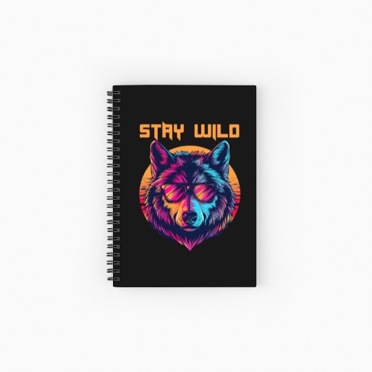 Stay Wild Wolf Colorful Retro Animal Sunglasses Spiral Notebooks   Ruled Line