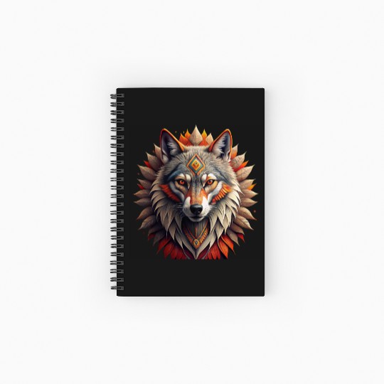 Striking and powerful image of a wolf with tribal Spiral Notebooks   Ruled Line