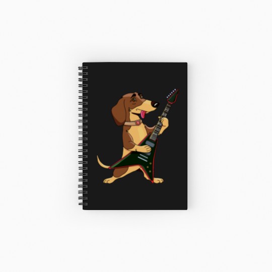 Funny dog dachshund guitar music rockstar Spiral Notebooks   Ruled Line