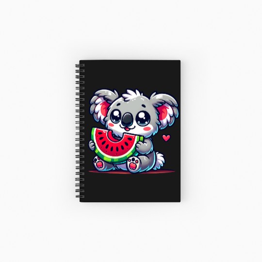 The cute koala enjoys a piece of watermelon Spiral Notebooks   Ruled Line