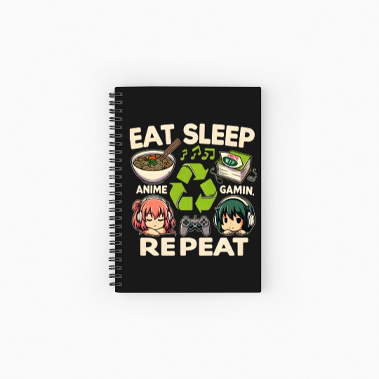 Cute Anime Eat Sleep Anime Repeat Manga Spiral Notebooks   Ruled Line