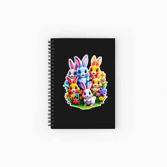 Colorful Spring Celebration with Cute Bunnies Spiral Notebooks   Ruled Line