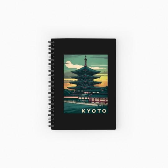 Vintage Travel Kyoto Japan Sunset Retro Graphic Spiral Notebooks   Ruled Line