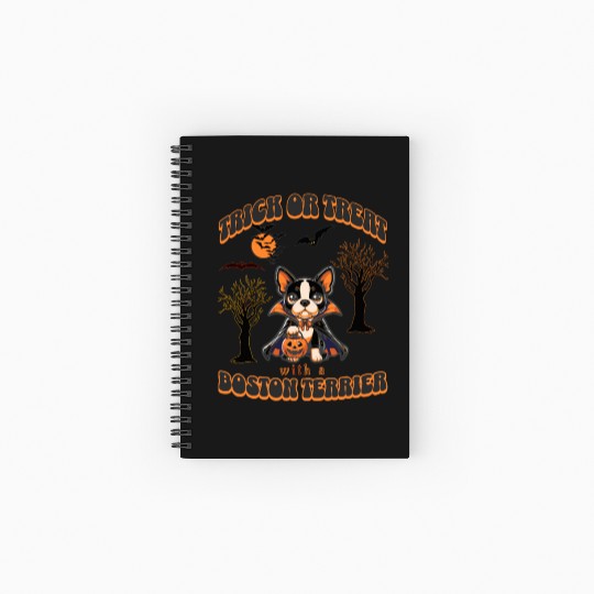 Trick or Treat with a Boston Terrier Halloween Spiral Notebooks   Ruled Line
