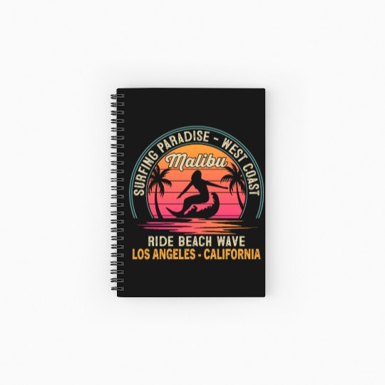A NEST COAST NG PARADISE - SURFING Malibu RIDE BEA Spiral Notebooks   Ruled Line