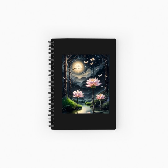 Lotus Blossoms Under the Moonlight Spiral Notebooks   Ruled Line