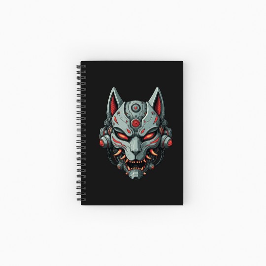 Kitsune Cyberpunk Mask: Mecha Robot Warrior Spiral Notebooks   Ruled Line