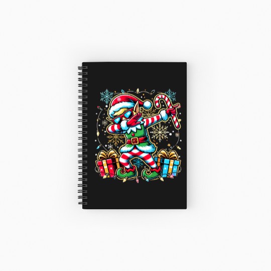 Dabbing Elf with Candy Cane and Presents Spiral Notebooks   Ruled Line