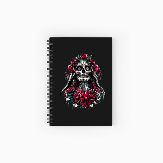 la Santa Muerte Saint Death Mexican Folklore skull Spiral Notebooks   Ruled Line