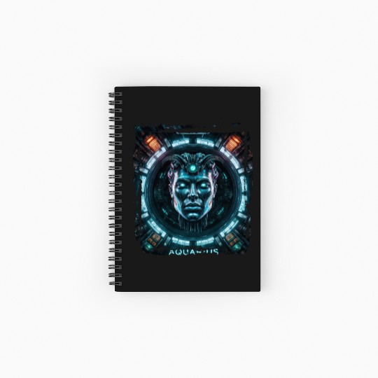 Zodiac sign Aquarius in cyberpunk era Future Spiral Notebooks   Ruled Line
