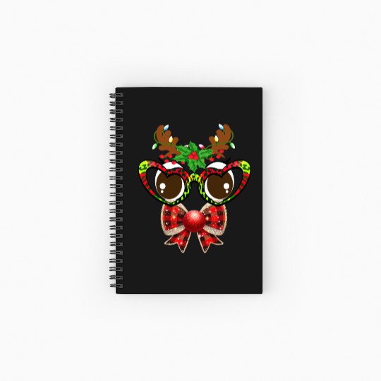 Coquette Bow Reindeer Face Christmas Sunglasses Spiral Notebooks   Ruled Line