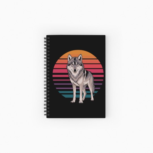 Majestic Wolf with Vibrant Sunset Background Spiral Notebooks   Ruled Line