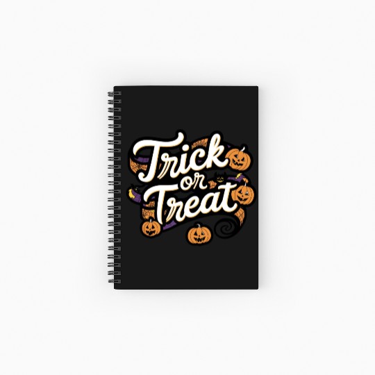 Whimsical Halloween Design Titled Trick or Treat Spiral Notebooks   Ruled Line