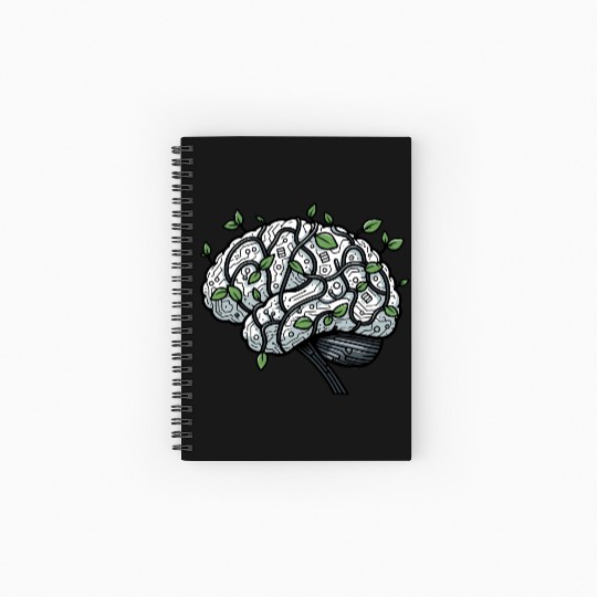 AI Ethics Mechanical Brain with Vines Spiral Notebooks   Ruled Line