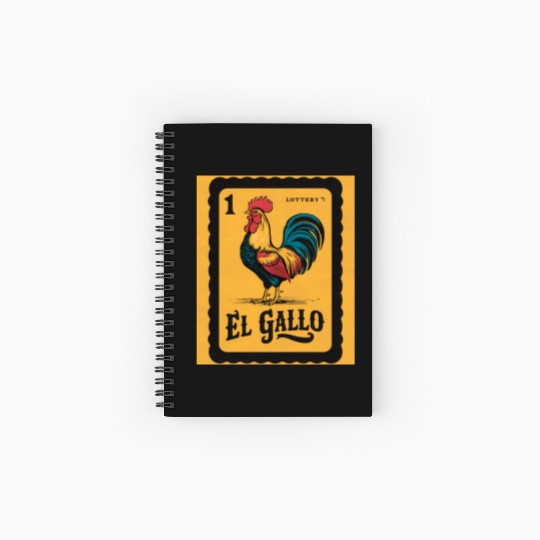 Vintage retro El Gallo Mexican Lottery Card of fan Spiral Notebooks   Ruled Line